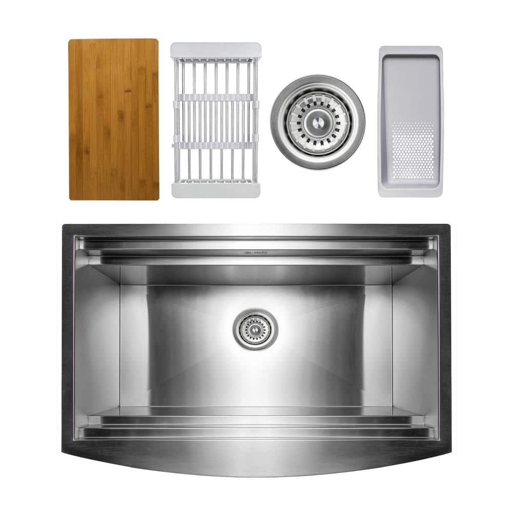 33-Inch Brushed Stainless Steel Farmhouse Workstation Sink
