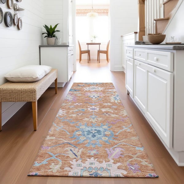 Mayfield Premium Machine Washable Abstract AMF1154 Orange 2 ft. 3 in. x 7 ft. 6 in. Runner Rug
