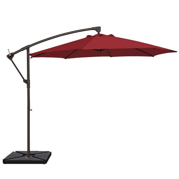 10 ft. Outddor Cantilever Umbrella with Rotation Offset Patio Umbrella in Red