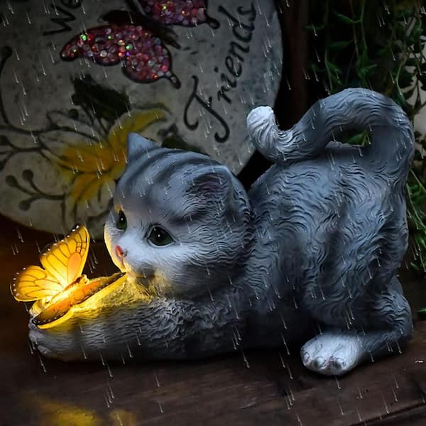 FAWEY TRED INC Solar Garden Statue Cat,Garden Figurine