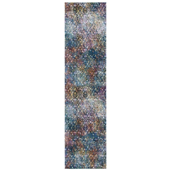 SAFAVIEH Aria 2 ft. x 8 ft. Blue/Ivory Transitional Diamond Runner Rug ...