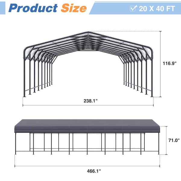 20 ft. W x 40 ft. D Metal Carport, Car Canopy and Shelter