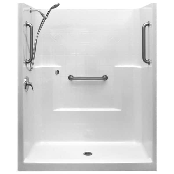 Ella Classic-SA 33 in. x 60 in. x 77 in. 1-Piece Low Threshold Shower Stall Package in White, LHS Shower Kit, Center Drain