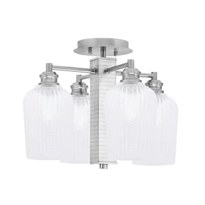 Albany 16.5 in. 4-Light Brushed Nickel Semi-Flush with Clear Textured Glass Shades