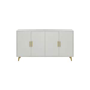 59.8 in. W x 15.5 in. D x 32.5 in. H White Linen Cabinet TV Console with Storage Cabinet and Adjustable Shelves