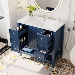 36 in. W x 18 in. D x 34 in. H Single Sink Bath Vanity in Blue with White Ceramic Top