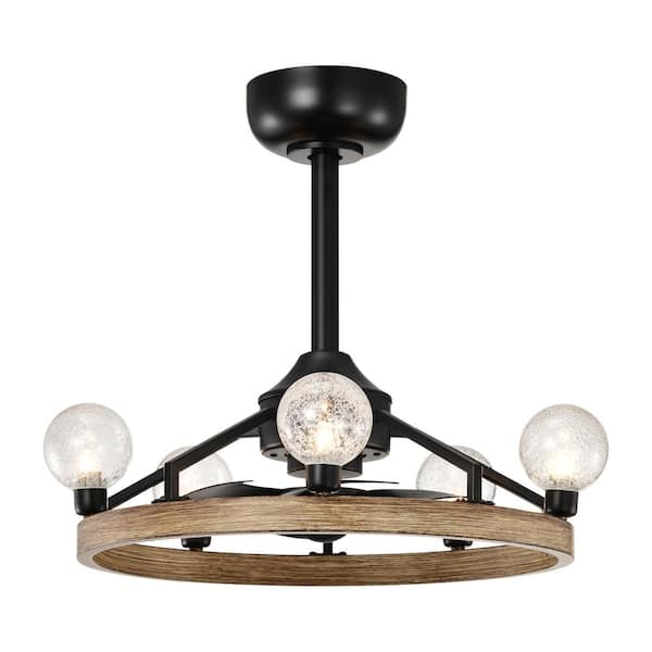 Maxax Heritage 20 in. 5-Light Indoor Black / Wood Industrial Metal Ceiling Fan with Glass Shade
