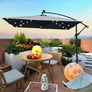 8.2 ft. Square Steel Market Solar LED Lighted Tilt Patio Umbrella in Anthracite with Crank and Cross Base