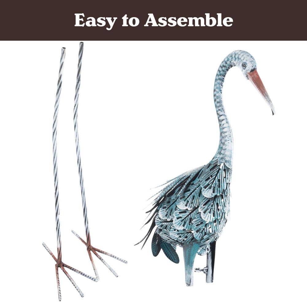 Hand-Painted Blue Metal Crane Garden Statues Set