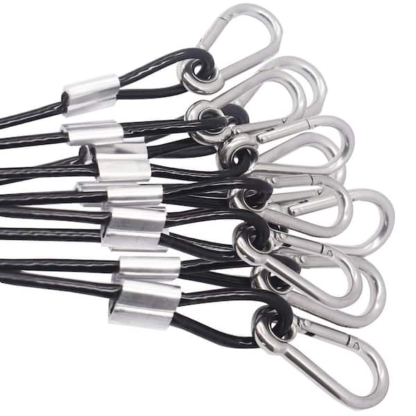 10-pieces 1 ft. Vinyl Coated Stainless Steel Wire Cable Lanyard 4mm Thickness with Loops and Carabiner Hook Black