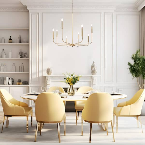 Modern 31.5 in. 8-Light Gold Candlestick Chandelier for Living Room, Dining Room Large Size Elegant Ceiling Light