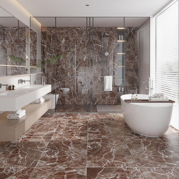 Regalia 24 x 48 in. Rosso Levanto Matte Porcelain Marble-Look Vein Large Tile (15.5 sq. ft./case, 2-Pack)