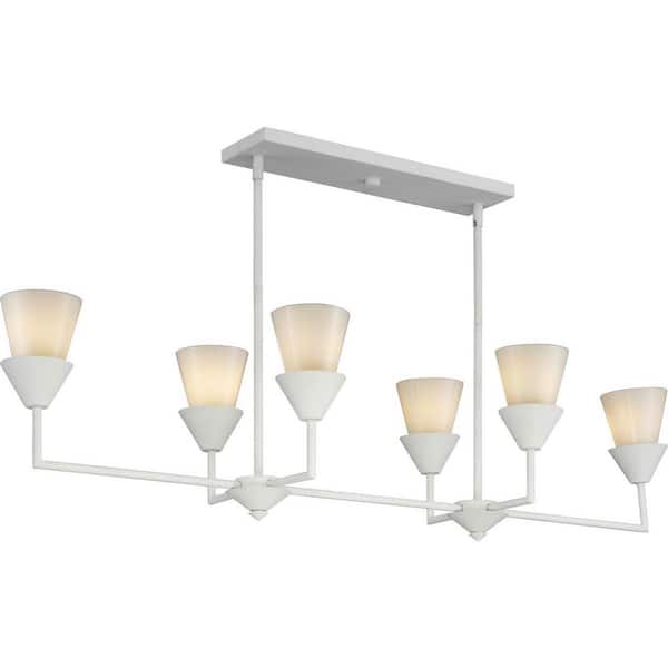 Progress Lighting Pinellas 6-Light White Plaster Modern/Contemporary Opal Glass Linear Large Hanging Kitchen Island Light