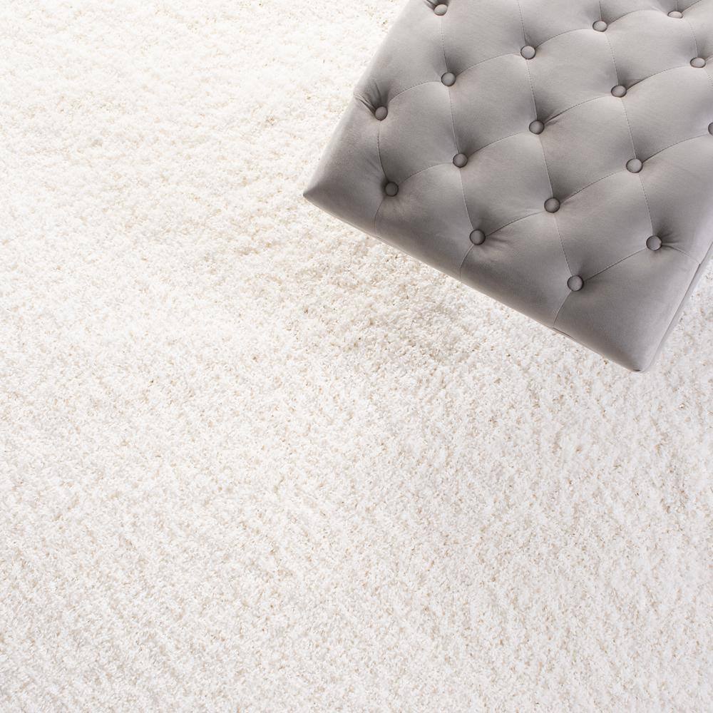 White Hand-Knotted Synthetic Shag Area Rug