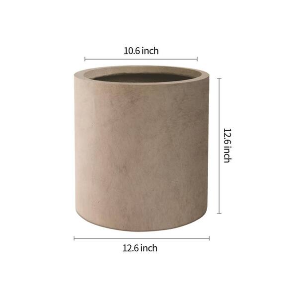 12.9 in. Dia. Cylindrical Weathered Lightweight Concrete, Outdoor Indoor Plant Pot with Drainage Hole and Rubber Plug