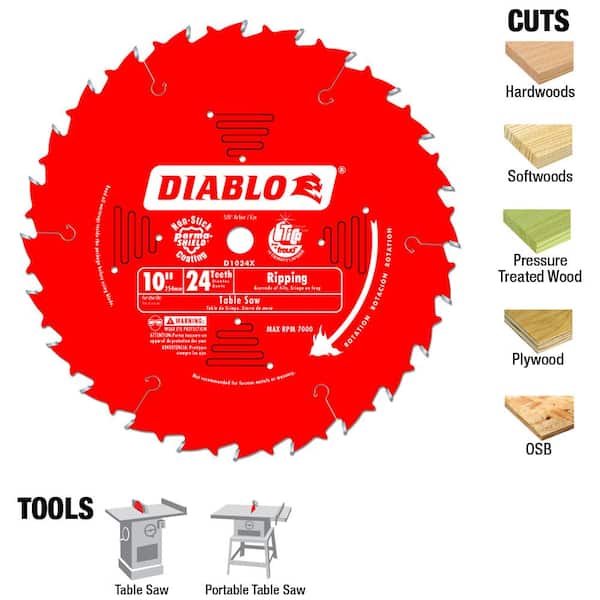 4 Pack Details about   Freud D1024X Diablo 10-Inch 24-Tooth ATB Ripping Saw Blade 