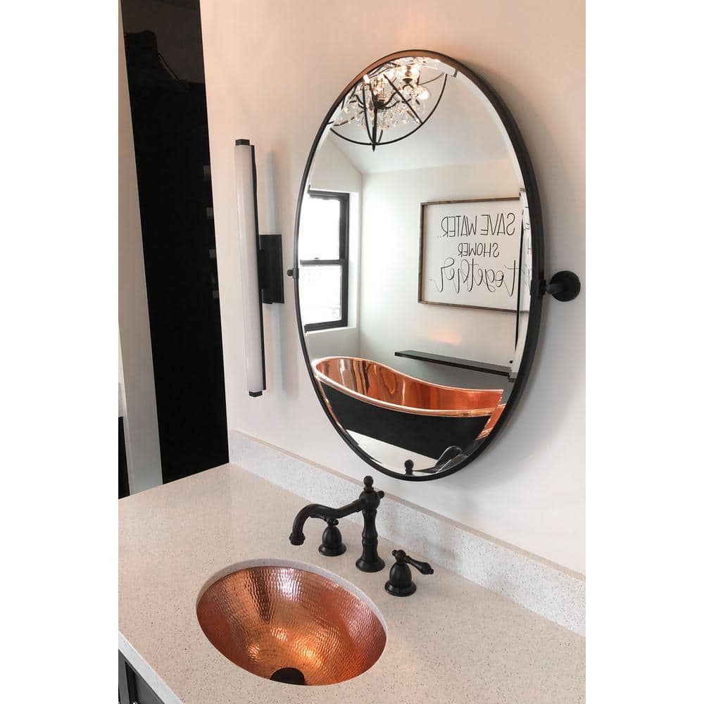 19" Oval Hand-Hammered Polished Copper Undermount Bathroom Sink