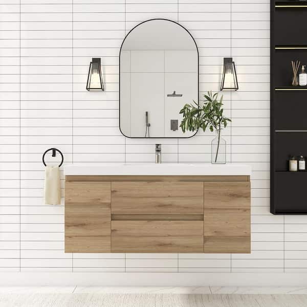 Angela 48 in. W x 19.5 in. D x 22.5 in . H Wall Mounted Bathroom Vanity in F. Oak with White Cultured Marble Top