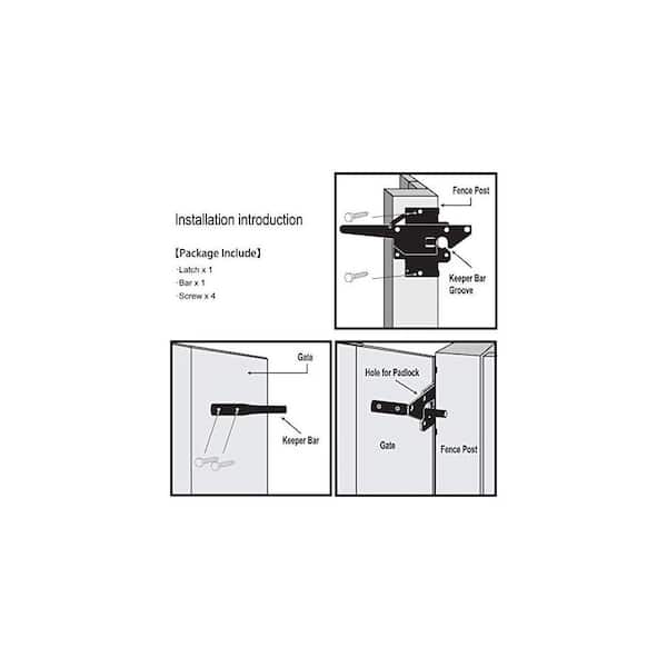 Heavy Duty Self Locking Gate Latch Hardware for Wood/Vinyl Fence Automatic Fingertip Release Black Finish 208PH05122D - The Home Depot