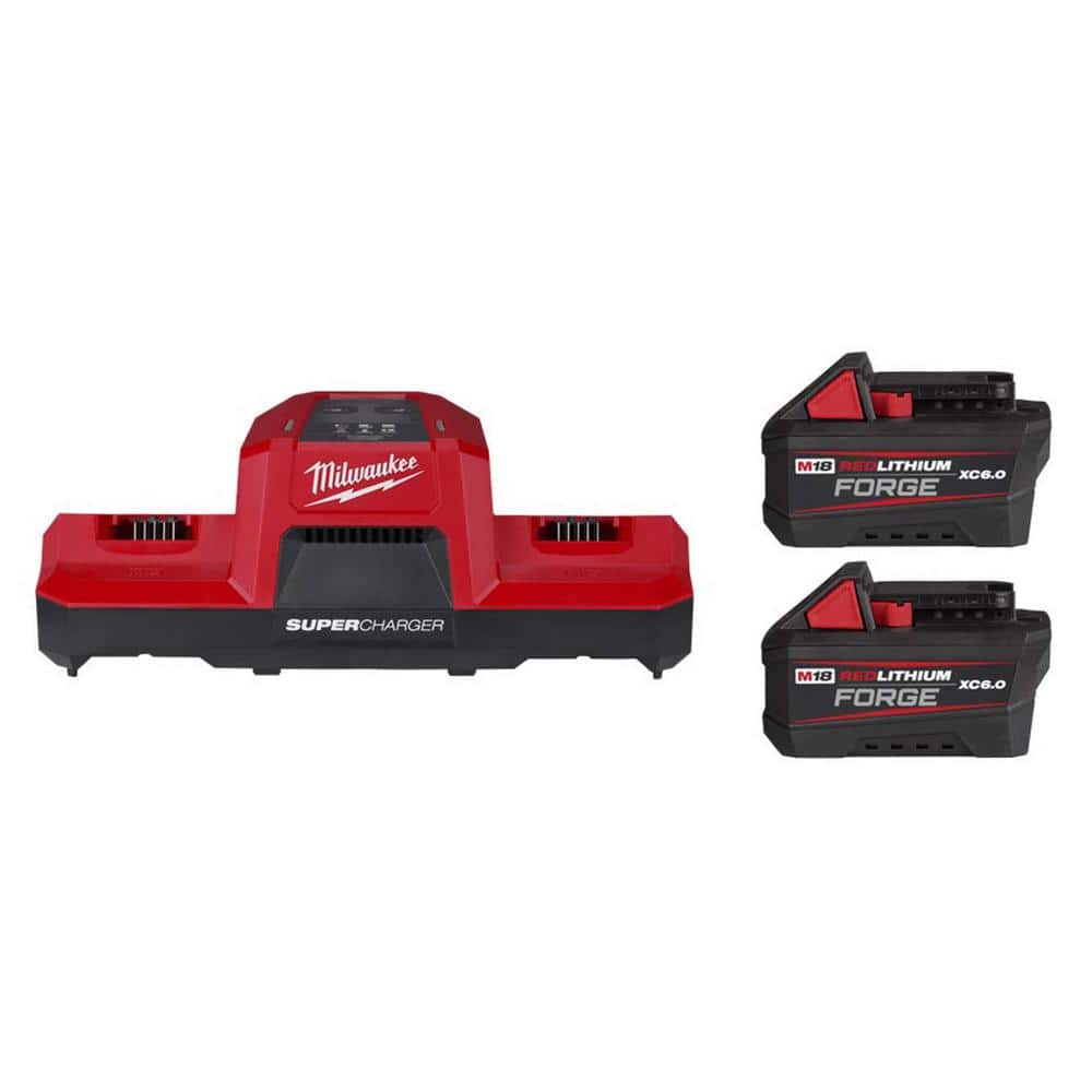 Milwaukee M18 18V Lithium-Ion Dual Bay Super Battery Charger with FORGE 6.0Ah Battery Pack (2-Pack) -  48-59-1815861x2