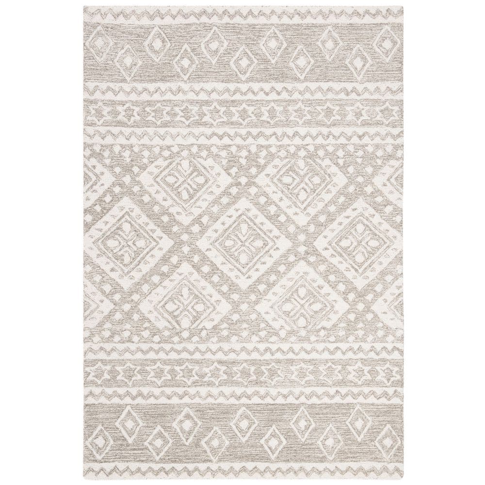 Grey and Ivory Wool Hand-Tufted 4' x 6' Area Rug