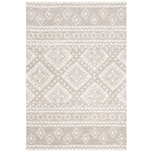 Micro-Loop Dark Grey/Ivory 4 ft. x 6 ft. Tribal Border Diamonds Area Rug