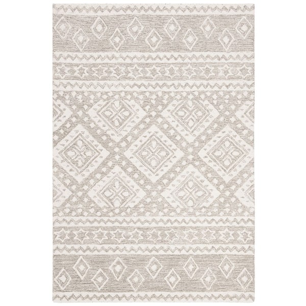 SAFAVIEH Micro-Loop Dark Grey/Ivory 4 ft. x 6 ft. Tribal Border Diamonds Area Rug