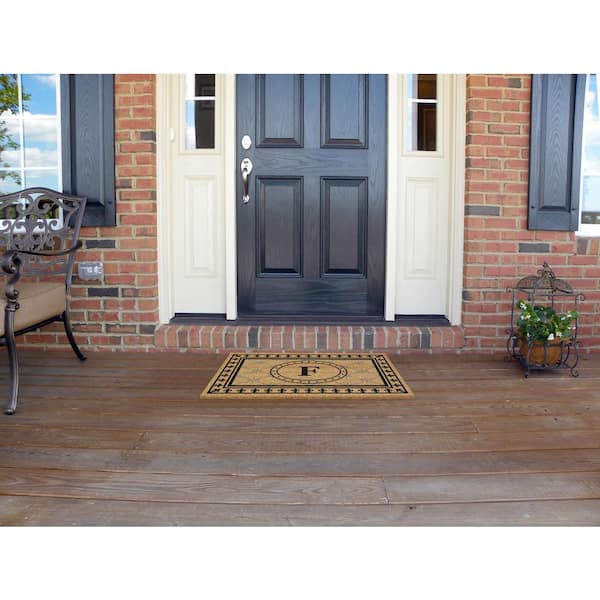 Superscraper Brown 18 in. x 30 in. Bungalow Monogrammed F Indoor Outdoor Door Mat