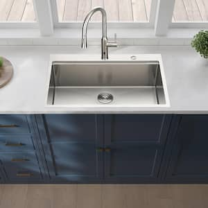 25 in. L x 22 in. W Drop-in Single Bowl 16 Gauge Stainless Steel Kitchen Sink in Brushed Nickel