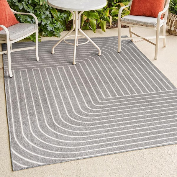 JONATHAN Y Odense High-Low Minimalist Angle Geometric Gray/Ivory 8 ft. x 10 ft. Indoor/Outdoor Area Rug
