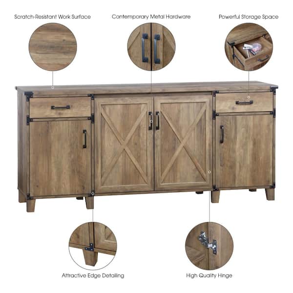 SAINT BIRCH Oxford Rustic Oak Credenza Storage File Cabinet with 2