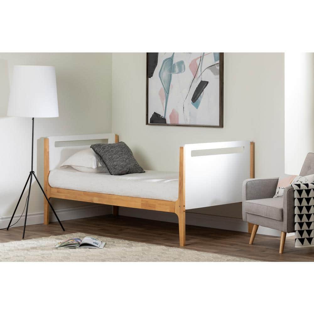 Twin White and Natural Wood Bunk Bed with Guardrails
