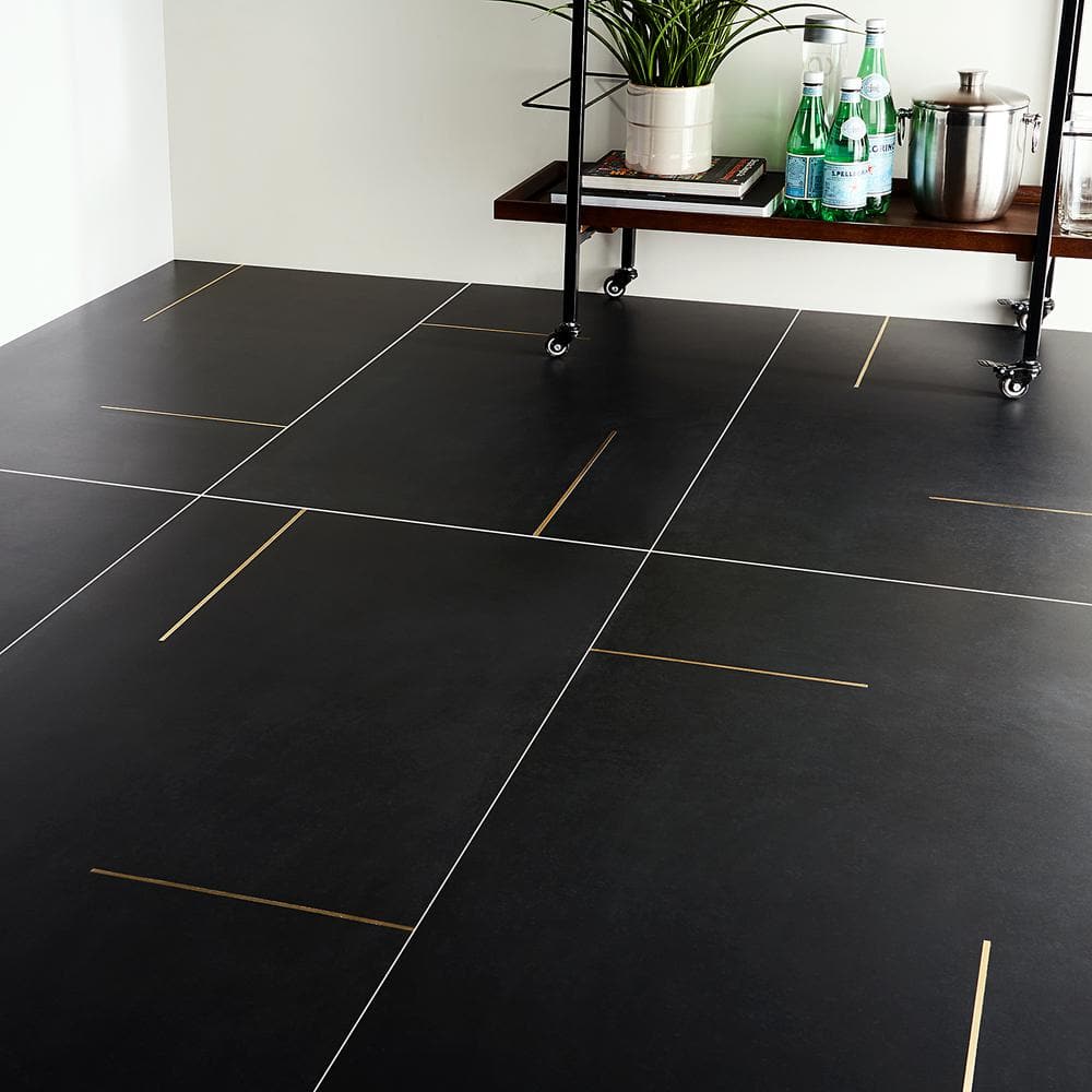 Stria Bar Black Porcelain Large Format Tile with Brass Inlay