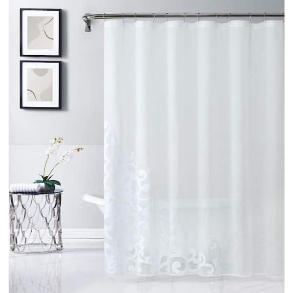 Dainty Home Stella 70 in. x 72 in. White Embroidered Shower