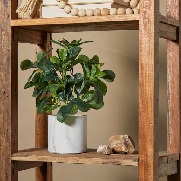 14 in. H Eucalyptus Artificial Plant with Realistic Leaves and White Marble Pot