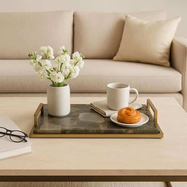 Liv & Skye Green 23 in. Rectangle Agate Decorative Tray HD19342-02