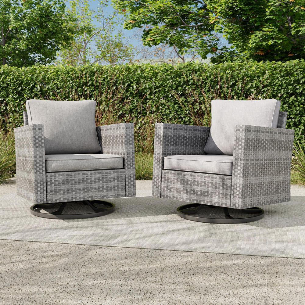 2-Piece Patio Sofa Set Gray Wicker Furniture Set Swivel Rocking Sofa Outdoor Rocking Chair with Linen Grey Cushion price history on PriceWatchPro