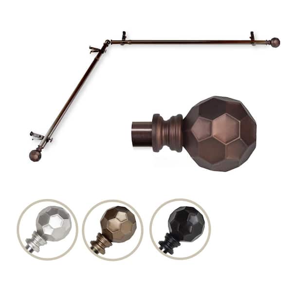 EMOH 13/16" Dia Adjustable Corner Window Single Curtain Rod 66 to 120" (each side) in Cocoal with Elliana Finials
