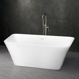 60 in. Acrylic Flatbottom Freestanding Soaking Non-Whirlpool Bathtub in White with Drain and Overflow