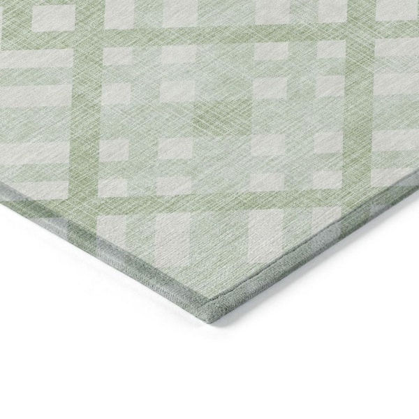 Mint Green, Ivory 5 ft. x 8 ft. Round ft. Woven Geometric Polyester Rectangle Indoor/Outdoor Area Rug