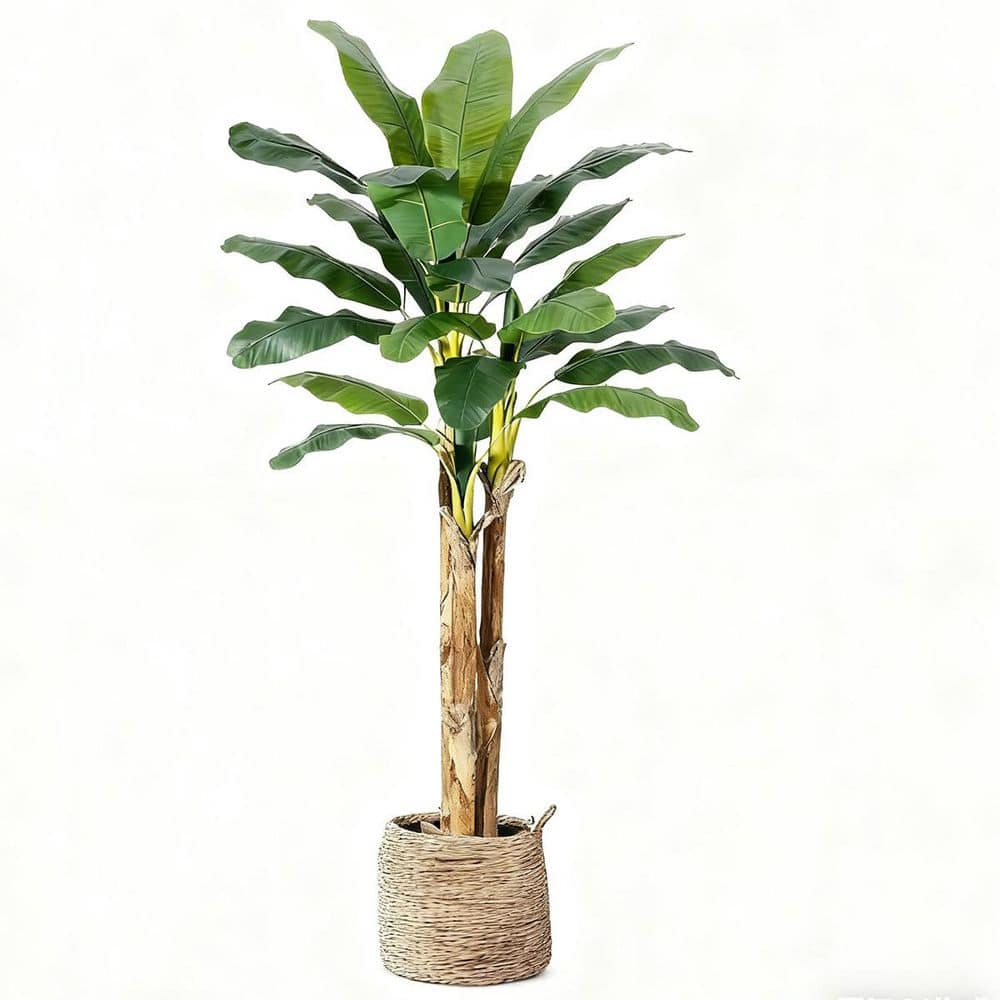 6FT Artificial Banana Tree, Faux Banana Tree with Grey Planter, Artificial Plants with 21 Faux Banana Leaves Plant price history on PriceWatchPro