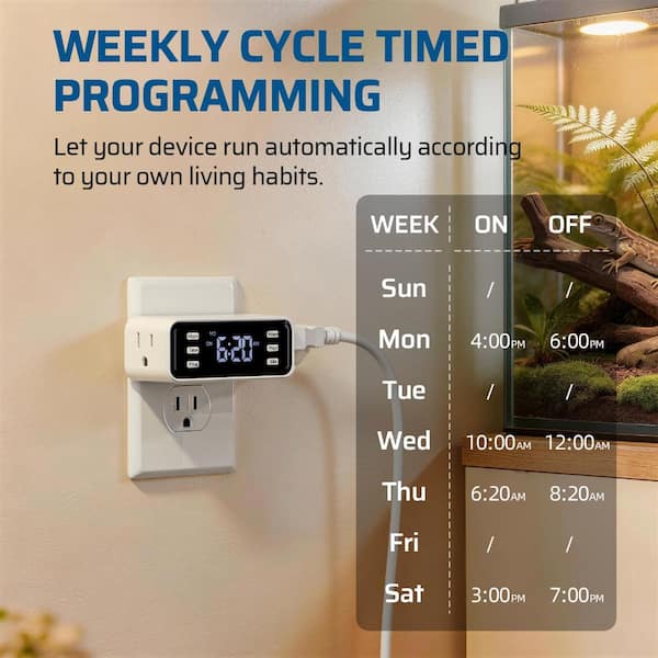 DEWENWILS 15 Amp Indoor Weekly Cyclic Digital Plug-In Bar Timer, Black (2-Pack)