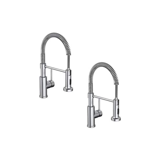 PRIVATE BRAND UNBRANDED Cartway Single-Handle Spring Pull-Down Sprayer Kitchen Faucet in Chrome (2-Pack)