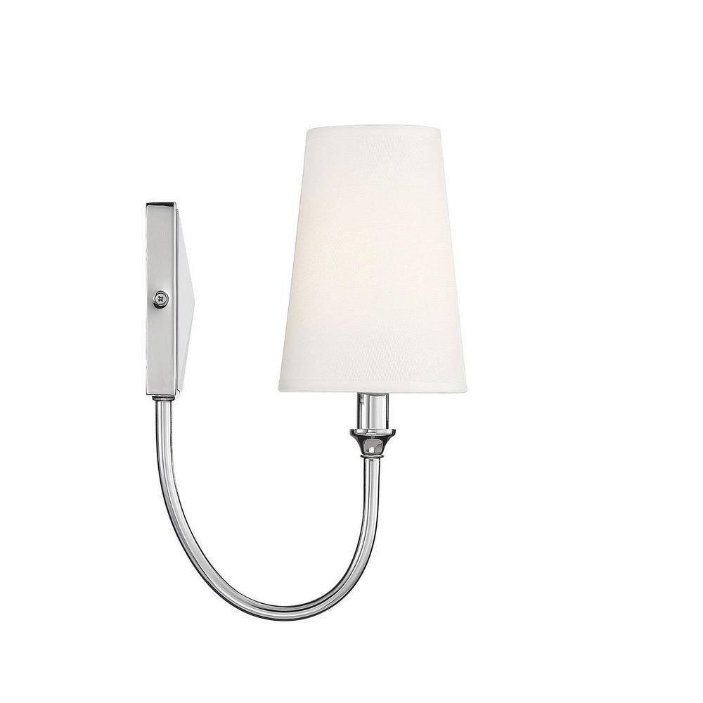 Elegant Curved Arm Nickel Wall Sconce with White Fabric Shade