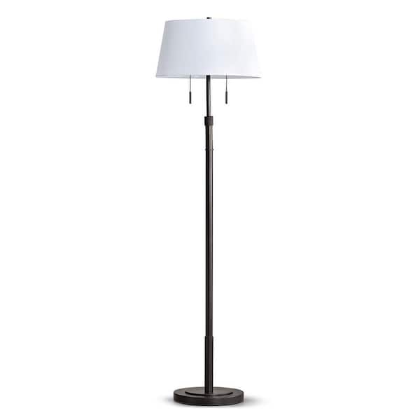 HomeGlam Grande 68 in. Dark Bronze 2-Lights Adjustable Height Standard Floor Lamp with Empire White Shade
