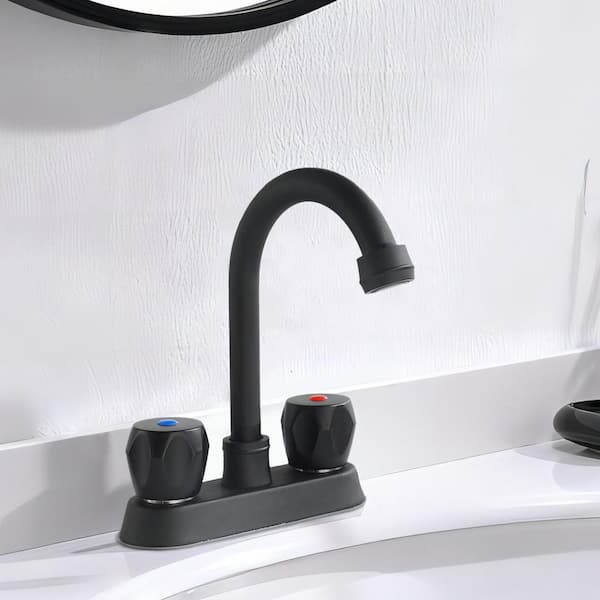 UPIKER Modern 4 in. Centerset Double Handle High Arc Bathroom Faucet with Drain Kit Included in Matte Black
