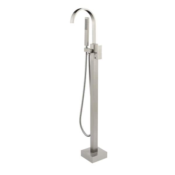 Vara 1-Handle 45.28 in. H Freestanding Tub Faucet with Hand Shower and 360° Swivel Spout in Brushed Nickel