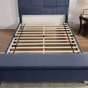 Sadia Gray Wood Frame Full Platform Bed With Bench Storage
