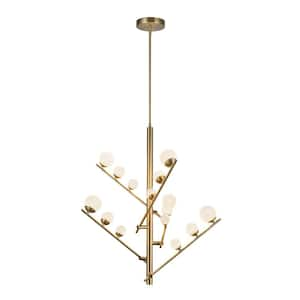 Juniper 54-Watt 5 Head 15-Light Integrated LED Brushed Gold/Opal Glass Chandelier