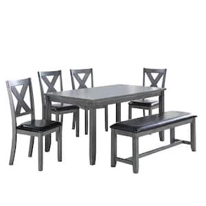 6-Piece Gray Dining Set with Bench